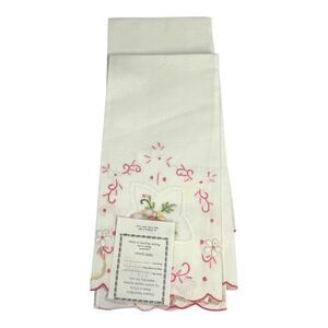 Victorian Style Tea Towel Tessie  Pink Flowers Floral Embroidered 100% Cotton